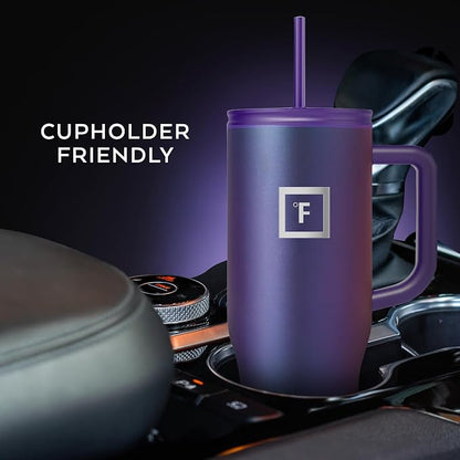 IRON °FLASK 40 oz Co-Pilot Insulated Travel Mug | Insulated Travel Mug with Straw & Flip Cap Lids - Cup Holder Fit, Leakproof, BPA Free (Black Speckle)