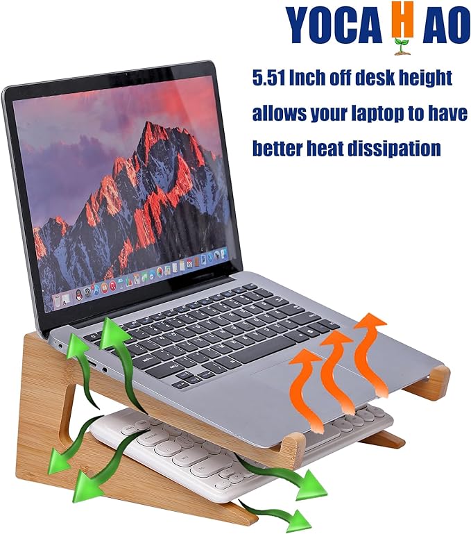 Wooden Laptop Stand Vertical Laptop for 13-18.6in Bamboo Stand for Desk,Laptop Stand Compatible with MacBook Air Pro/Dell XPS/Surface pro/HP/Pixelbook/Lenovo,More Laptops