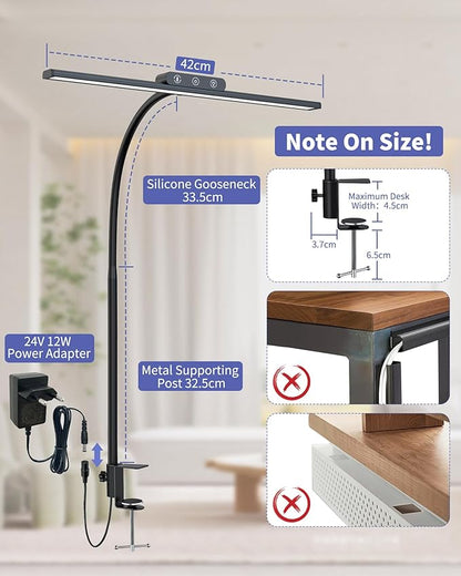 EppieBasic Desk Lamp, Architect Desk Lights for Home Office, Eye Care Led Desk Lamps with Clamp Dimmable & 4 Color Modes, 24V Bright Table Lamp Office Lighting for Working Reading Study