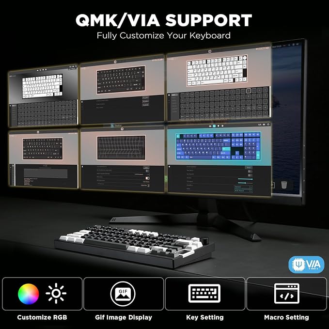 YUNZII AL80 75% Wireless Aluminum Mechanical Keyboard(Black, Cocoa Cream) | QMK/VIA, Smart LCD Display and Knob, Hot Swap, Gasket Structure, BT/2.4G/USB-C, RGB Keyboard for Gaming/Win/Mac
