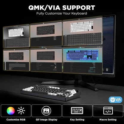 YUNZII AL80 75% Wireless Aluminum Mechanical Keyboard(Black, Cocoa Cream) | QMK/VIA, Smart LCD Display and Knob, Hot Swap, Gasket Structure, BT/2.4G/USB-C, RGB Keyboard for Gaming/Win/Mac