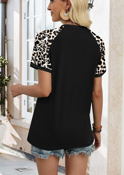 WIHOLL Womens Summer Tops Color Block Short Sleeve Raglan Shirts Spring Fashion Clothes Vacation Outfits