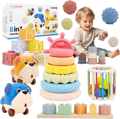 LUCKFUTURE Premium Baby Toys for 6-18 Months, 8 in 1 Montessori Toys Set, Educational Learning Toys for Toddlers 1-3 Years Old Trendy Babies Gifts for Boys & Girls