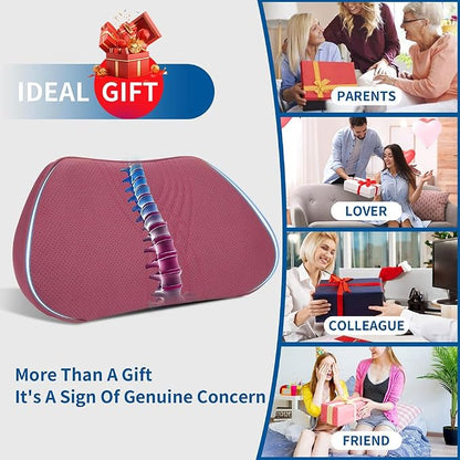 Lumbar Support Pillow for Car Seat, Office Chair Leather Memory Foam Lower Back Cushion for Back Pain Relief Improve Posture, Ergonomic Back Rest for Gaming Chair, Red, 1PC