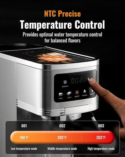 SHARDOR Espresso Machine 20 Bar, Professional Espresso Machine with Milk Frother and Touchscreen, Expresso Coffee Machines with Adjustable Temperature,for Cappuccino, Latte, Stainless Steel, Silver