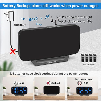 Peakeep Small Digital Alarm Clock for Bedrooms, Loud for Heavy Sleepers | Dimmable Plug in Electric Large Numbers Clock Battery Backup, Slim Clock for Table Office Modern Living Room (BB)