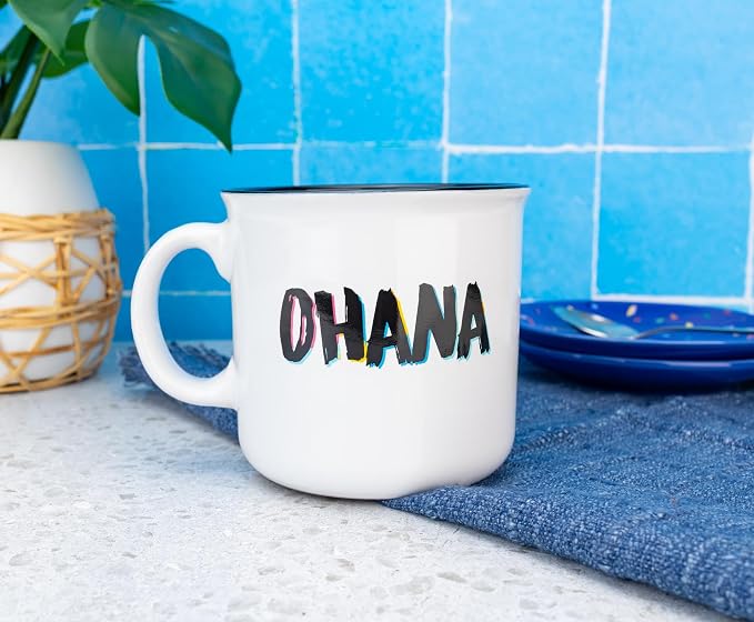 Silver Buffalo Disney Lilo and Stitch Ohana Abstract Ceramic Camper Mug, 20 Ounces