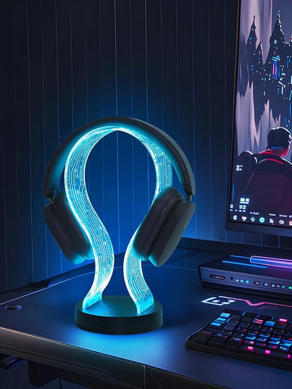 CoolGift Mart Light Up Headphone Stand with 16 Color Lights, PCB Pattern Acrylic Headset Stand with 1 USB and 1 Type-C Charging Ports, Gifts for Gamers Men Boy Father Dad and DJ Music Lovers