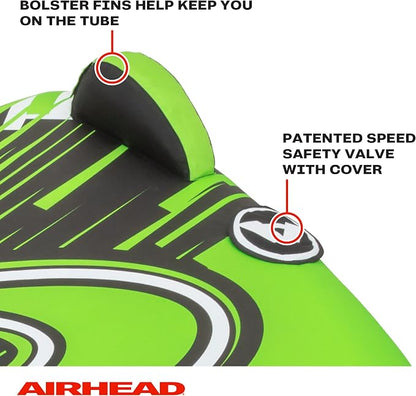 Airhead G-Force Towable Tube for Boating, 1-4 Rider Inflatable Boat Tube for Water Tubing, Heavy Duty Full Nylon Cover, Stabilizer Fins with Neoprene Knuckle Guards, Speed Safety Valve