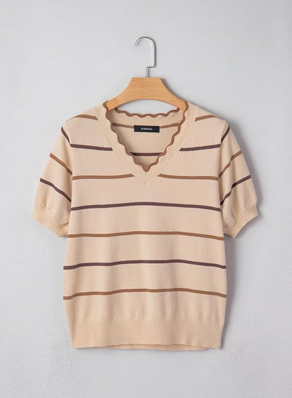 Dokotoo Womens Summer Short Sleeve Knit Tops 2026 Spring Trendy Casual V Neck Striped Sweater Blouses