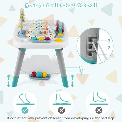HONEY JOY Baby Bouncer Activity Center, 6-in-1 Infant Jumper & Standing Play Table w/ 360° Rotary Seat, 5 Toys, 3 Adjustable Heights, Music & Sounds, Activity Center for Babies(Blue)