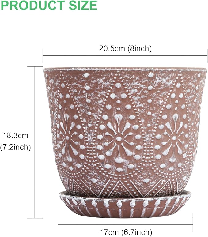 Gepege 8 Inch Plant Pot for Plants, Ceramic Planter with Drainage Holes and Saucers for Indoor Plants Large Flower Pot