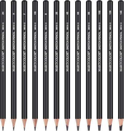 MARTCOLOR Drawing Sketching Pencils Set, 12 Pack Graphite Pencils(14B - 2H), Ideal for Drawing Art, Sketching, Shading, Artist Pencils for Beginners & Pro Artists