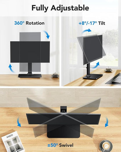 HUANUO Monitor Stand, Freestanding VESA Mount for 13 to 34 Inch Screens, Holds up to 44lbs, 5 Height Options, Swivel Desk Stand Riser With 360 Rotation, VESA 75x75mm/100x100mm