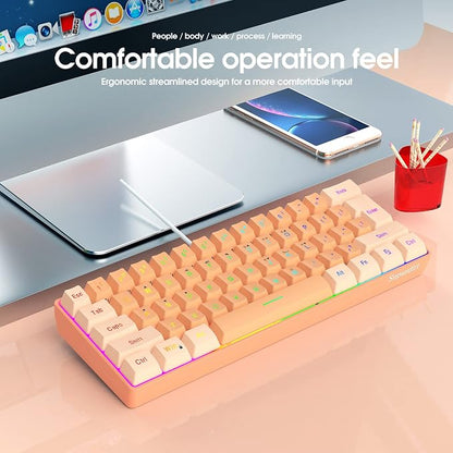 Snpurdiri 60% Wired Gaming Keyboard, RGB Backlit Ultra-Compact Mini Gaming Keyboard for PC/Mac Gamer, Typist, Travel (Cream and Orange) | Backlit Ultra-Compact Mini Gaming Keyboard for PC/Mac Gamer, Typist, Travel