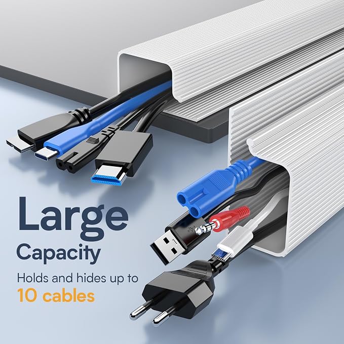 DELAMU 4 Pack Cable Management Under Desk - Office & Home Cable Organizer,J-Channel Cable Management for Clutter-Free Environment,Cable Management Kit,Cord Organizer for Desk,Cord Management,4X15.7in