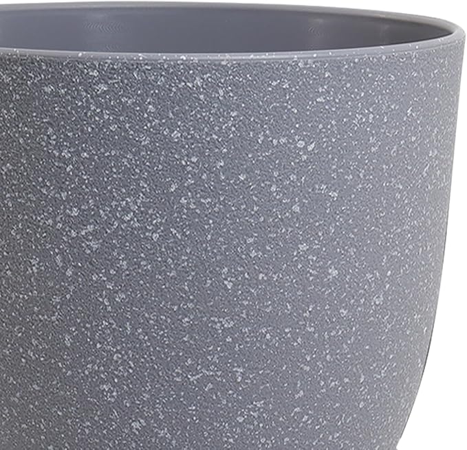 12/10/9 inch Large Plant Pots, 3 Pack Modern Decorative Plastic Planters with Drainage Holes and Saucer for House Garden Plants, Flower Pots for Indoor Outdoor Plants, Speckled Grey