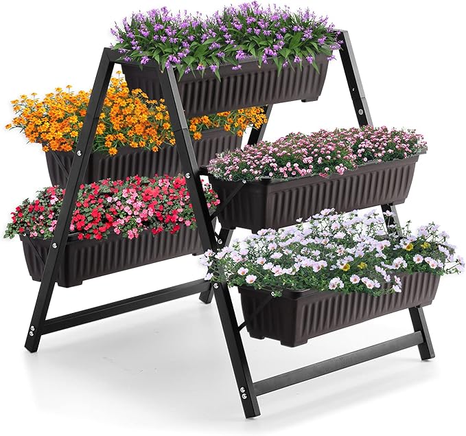 Raised Garden Planter Bed, Tiered Planter Stand with 5 Boxes, 25" Long*30" Wide*31" Tall, Vertical Raised Garden Bed for Herbs, Flowers, or Vegetables in Patio Balcony Indoor Outdoor