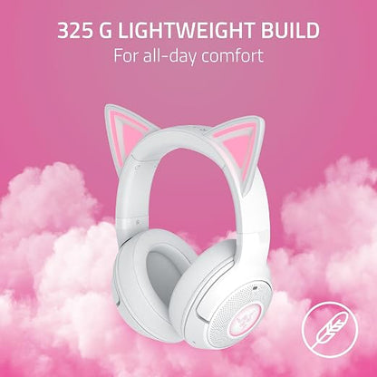 Razer Kraken Kitty V2 BT Wireless RGB Headset, White | Chroma RGB Kitty Ears & Earcups, Bluetooth 5.2, 40 mm Drivers, Noise-cancelling Mics, Lightweight, USB-C, 40 Hr Battery