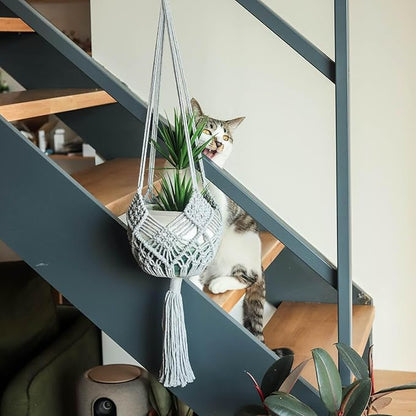 Hanging Planter with Patterns,2Packs Macrame Plant Hangers Indoor Macrame for up to 8 inch Pot Crochet Boho Plant Hanger Holder for Indoor Outdoor with 2S Shaped Stainless Steel Hooks (Gray)