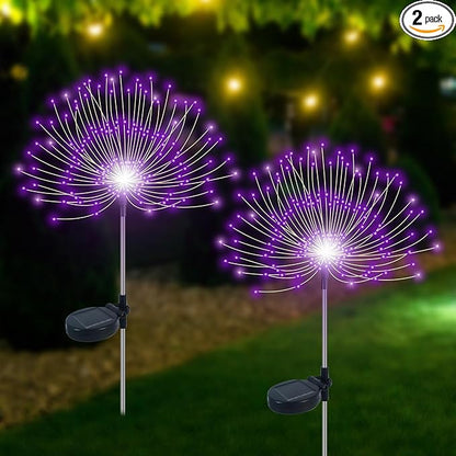 Solar Garden Lights Outdoor Waterproof, 2 Pack 120 LED Solar Firework Lights Decorative Garden Décor Outside for Flowerbed Pathway Party Christmas Decoration, Purple