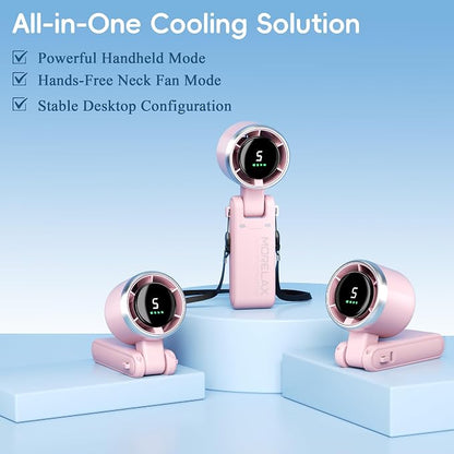 Morelax Personal Handheld Fan,High-Speed Turbo Fans,5-Speed with LED Display,Powerful Motor,4000mAh,USB Rechargeable Portable Cooling Fan for Outdoor Activities,Travel,Working,Pink