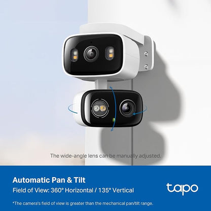 Tapo 2K Indoor/Outdoor Dual Lens Pan/Tilt Wired Security Camera - 125° Wide-Angle View + 6mm Zoom, Motion Track, Person/Vehicle Detection, Local Storage or Optional Cloud, C246D