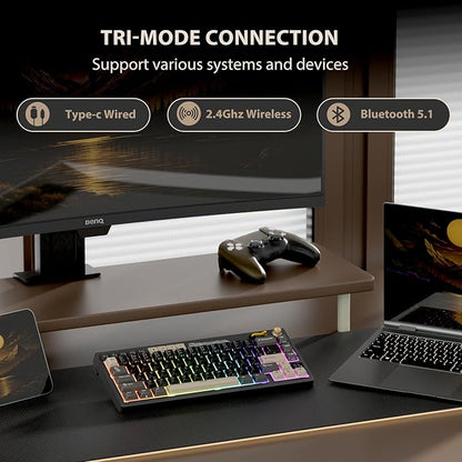 RK ROYAL KLUDGE M65 Wireless Gaming Keyboard with Volume Knob, 60% Hot Swappable Mechanical Keyboard 2.4G/BT/USB-C, Gasket Mount, Battery Display, PBT Keycaps, Hot-Swappable Cream Switch, Black