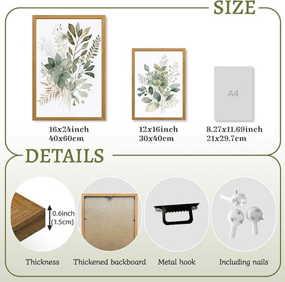 LLEEMPI Sage Green Wall Art Set of 3, Modern Watercolor Botanical Wall Decor, Eucalyptus Leaf Canvas Painting, Classic Minimalist Florals Poster Print for Bedroom Bathroom Office 12x16 Inch Framed Included (Total Size)