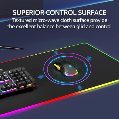 KTRIO RGB Large Gaming Mouse Pad, 31.5 x 11.8 in, RGB Black, XL | Smooth Micro-Weave Surface, RGB Lighting Design, Non-Slip Rubber Base, Durable Stitched Edges, Office & Home Use