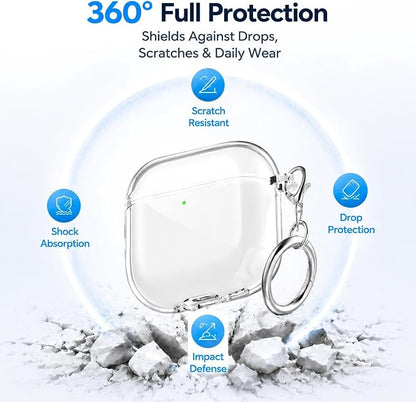 for AirPods 4th Generation Case Cover 2024, Military-Grade Shockproof, Soft TPU Highly Transparent Anti-Yellowing for AirPods 4 Case with Cleaning Kit & Cute Round Buckle, Clear White