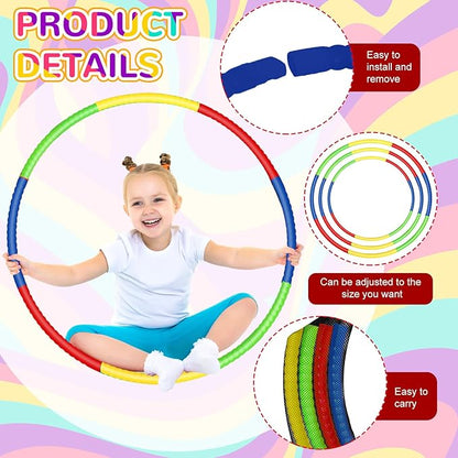 Sratte 12 Pcs Toy Hoop for Kid - Detachable & Adjustable Colored Hoop Exercise Ring Plastic Circle for Kid, Teen Gymnastics, Dog Agility Equipment, Require Self Assembly(Classic Color, 28 Inch)
