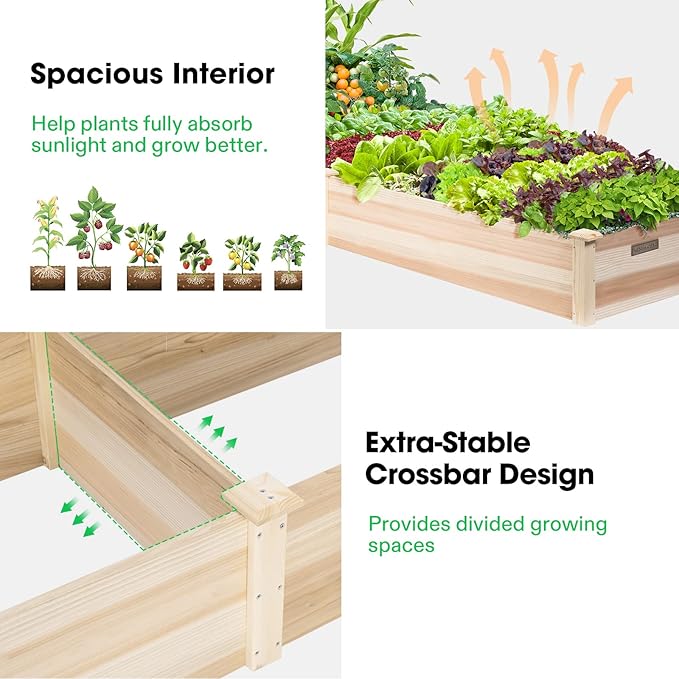 VIVOSUN 8×2Ft Wooden Raised Garden Bed, 97 x 25 x 11 Inches, Outdoor Wood Planter Box with Gloves and a Liner for Garden, Patio, Balcony, Backyard and Outdoors