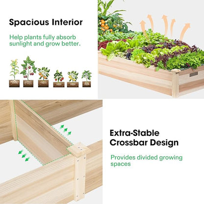 VIVOSUN 8×2Ft Wooden Raised Garden Bed, 97 x 25 x 11 Inches, Outdoor Wood Planter Box with Gloves and a Liner for Garden, Patio, Balcony, Backyard and Outdoors