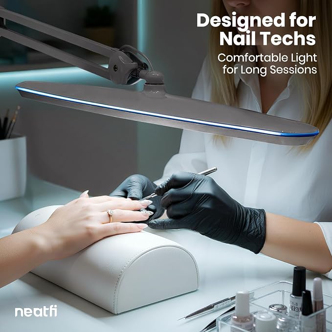 Neatfi XL 24W LED Desk Lamp – 2,200 Lumens | 23” Wide Shade | Dimmable Eye-Caring Task Light | Adjustable Arm | Office, Study, Crafting & Nail Techs (Silver, Non-CCT with Base)