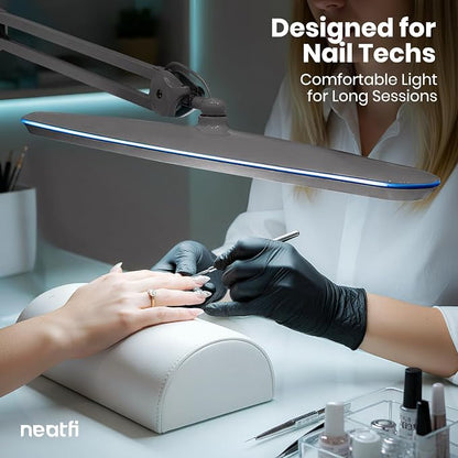 Neatfi XL 24W LED Desk Lamp – 2,200 Lumens | 23” Wide Shade | Dimmable Eye-Caring Task Light | Adjustable Arm | Office, Study, Crafting & Nail Techs (Silver, Non-CCT with Base)
