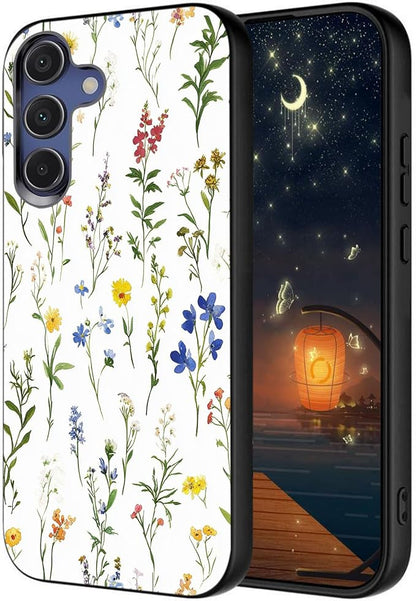 Designed for Galaxy S25 FE Phone Case,Slim Silicone Shockproof Protective Case for Galaxy S25 FE 6.7 inch,Flower Weeds Leaves