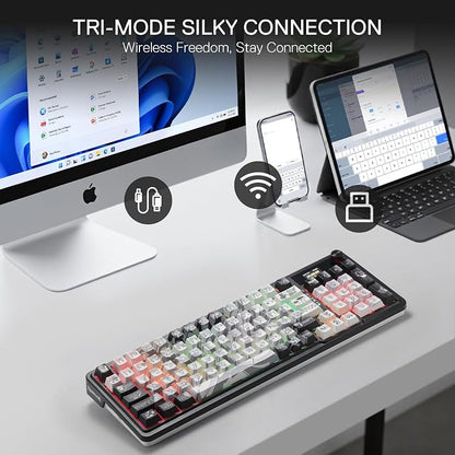Redragon K719 PRO Wireless 95-Key Gasket Gaming Keyboard, TFT Screen & Knob | Easy-Control LED Info Display, 0-Delay Tri-Mode, Cushioned 5-Layer Noise Dampening for Creamy Thocky Sound, Practical 95 keys