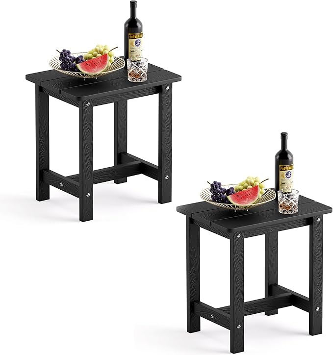 LUE BONA Outdoor Side Table Set of 2, HDPS Small Outdoor Table, Adirondack Side Table, Outside End Table for Patio, Porch, Deck, Pool, Weather Resistant/Easy Maintenance/Indoor or Outside Use, Black
