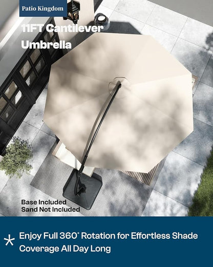 9-Piece Grey Outdoor Dining Set with Beige 11FT Large Patio Umbrella, 75.2'' HDPE Table & Chairs for 8, Weather-Resistant Furniture with Umbrella Hole for Patio, Lawn, Poolside