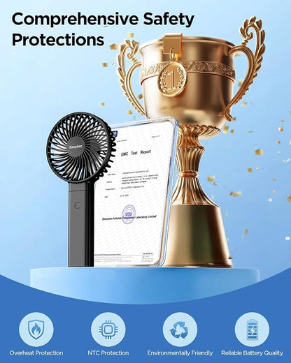 EasyAcc Personal Fans Portable Rechargeable, Washable Guard + Powerful + 180°Foldable + Professional ODM Fan + Durable, 4 Speeds Portable Cooling Fan for Travel Outdoor Office
