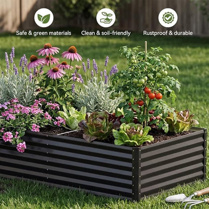 COMHOMA Galvanized Raised Garden Bed,Large Metal Planter Box for Outdoor Vegetables,Corrugated Steel Herbed Plants Container,Extra Deep Gardeners Kits with Open Bottom (2, 8x4x2FT)