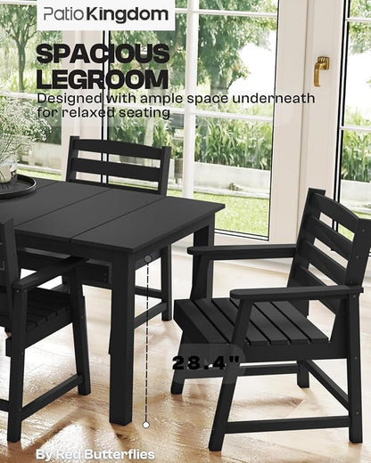 7-Piece Black Outdoor Dining Set for 6, 75.2'' HDPE Table with Umbrella Hole & Chairs, Weather-Resistant Patio Furniture for Garden, Lawn, or Poolside