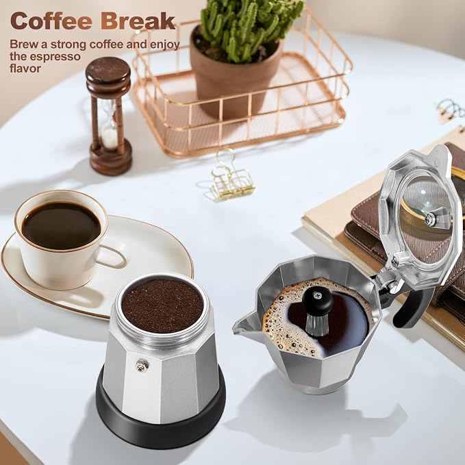 Electric Aluminum Moka Pot 3-6 Cup 150-270ml Espresso Maker | with Detachable Base Ideal Coffee Makers for Home MochaPot Italian and Cuban Café Coffeemaker Espressomaker CoffeePot Silver