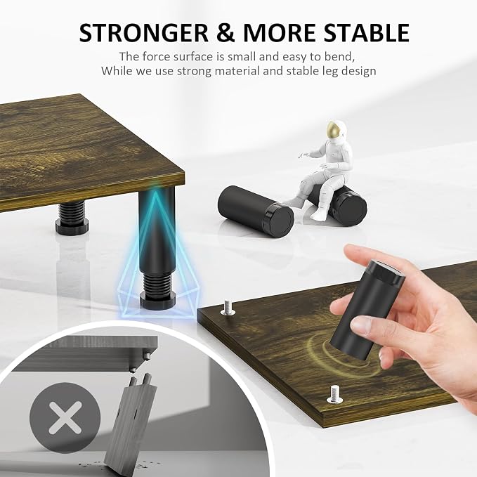 AX WABER Dual Monitor Stand Riser, Monitor Stand with Adjustable Length and Angle, Wood Monitor Stand for Desk, Monitor Riser for 2 Monitors with Storage Space