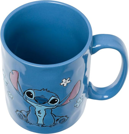 Silver Buffalo Disney Lilo and Stitch, Wax Resist Ceramic Pottery Mug, 17oz | Sitting Pose, Etched Engraved Handmade, 0.5 Liters