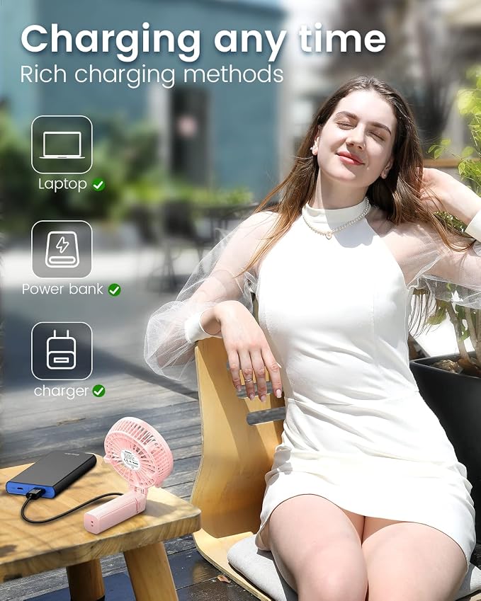 EasyAcc Mini Handheld Fan, Personal Cooling Fan Folding USB Desk Fan Small Portable Table Fan for Travel Camping Outdoors Office Home - Pink…