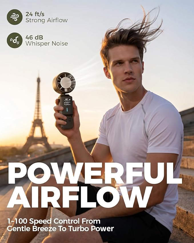 Rechargeable Personal Fan – 3-in-1 Foldable Handheld Turbo Fan with Ice Compress, 6000mAh Battery Lasts 20H, 100 Speeds & 20000 RPM Quiet Motor, Wearable Portable Fan for Outdoor Travel Office