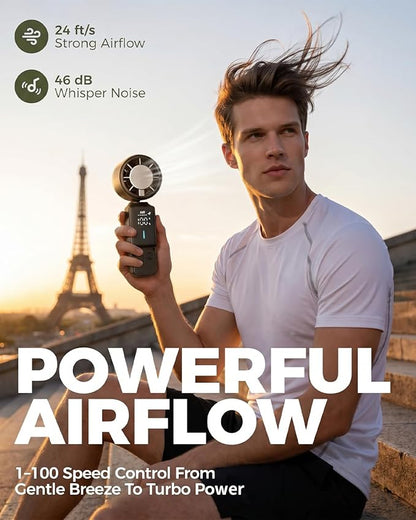 Rechargeable Personal Fan – 3-in-1 Foldable Handheld Turbo Fan with Ice Compress, 6000mAh Battery Lasts 20H, 100 Speeds & 20000 RPM Quiet Motor, Wearable Portable Fan for Outdoor Travel Office