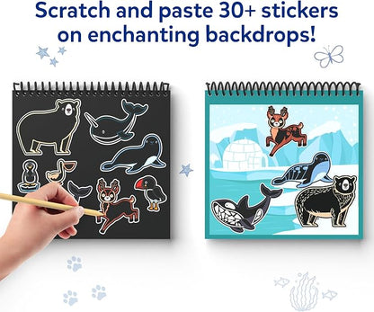 Skillmatics Scratch Art Book for Kids - Animals, Craft Kits & Supplies, 30+ Scratch Stickers, Travel Toys, DIY Kit, Gifts for Boys & Girls Ages 3, 4, 5, 6, 7, 8